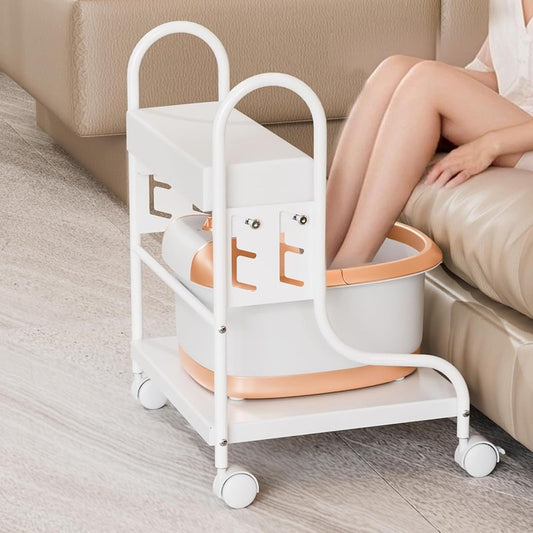 Pedicure Cart - Adjustable Height Foot Bath Trolley with PU Cushion | Portable Nail Esthetician Cart for Manicure & Massage (White)