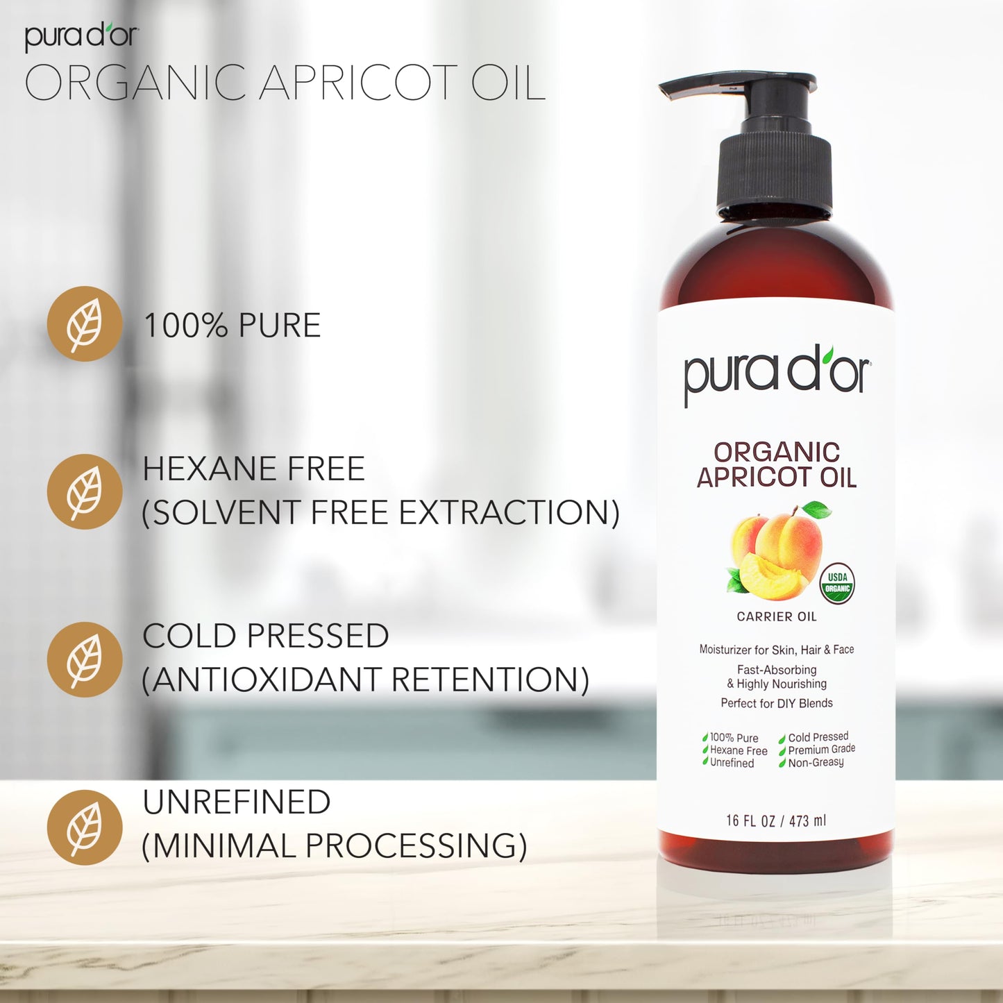 PURA D'OR ORGANIC Carrier Oils Collection - Pure Cold-Pressed USDA Certified Multi-Use Hair, Skin & Body Oil
