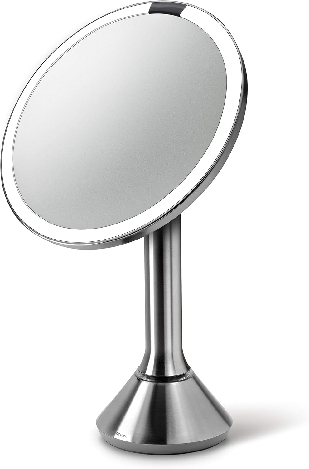 simplehuman 8" Round Sensor Makeup Mirror - Touch-Control Dual Light, 5x Magnification, Rechargeable & Cordless | Brushed Stainless Steel
