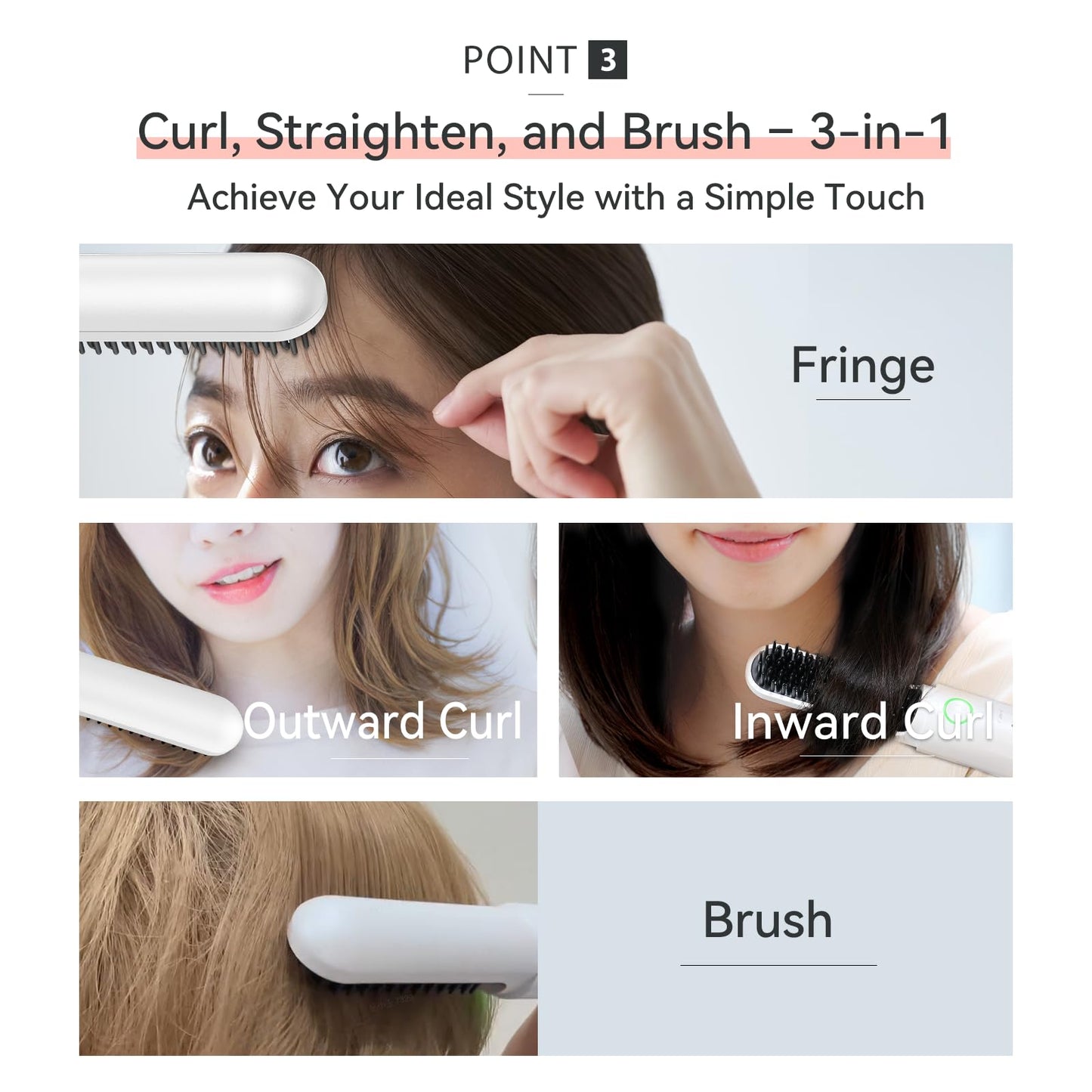 Cordless Hair Straightener Brush, ANLAN Portable Straightening Brush for Travel, Mini Hot Ionic Straightener Comb for Women, Rechargeable & Travel-Friendly for All Hair Textures, White