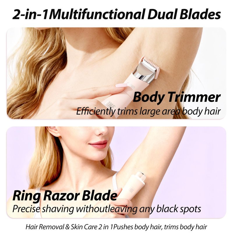 BTYJLEBE 5-in-1 Bikini Trimmer for Women Dual Head【German-TXO-Technology】-Painless-Blade Electric Razors 【IPX7 Waterproof】 Body Shaver for Underarm Leg Arm Body Face Pubic Hair with Storage Bag