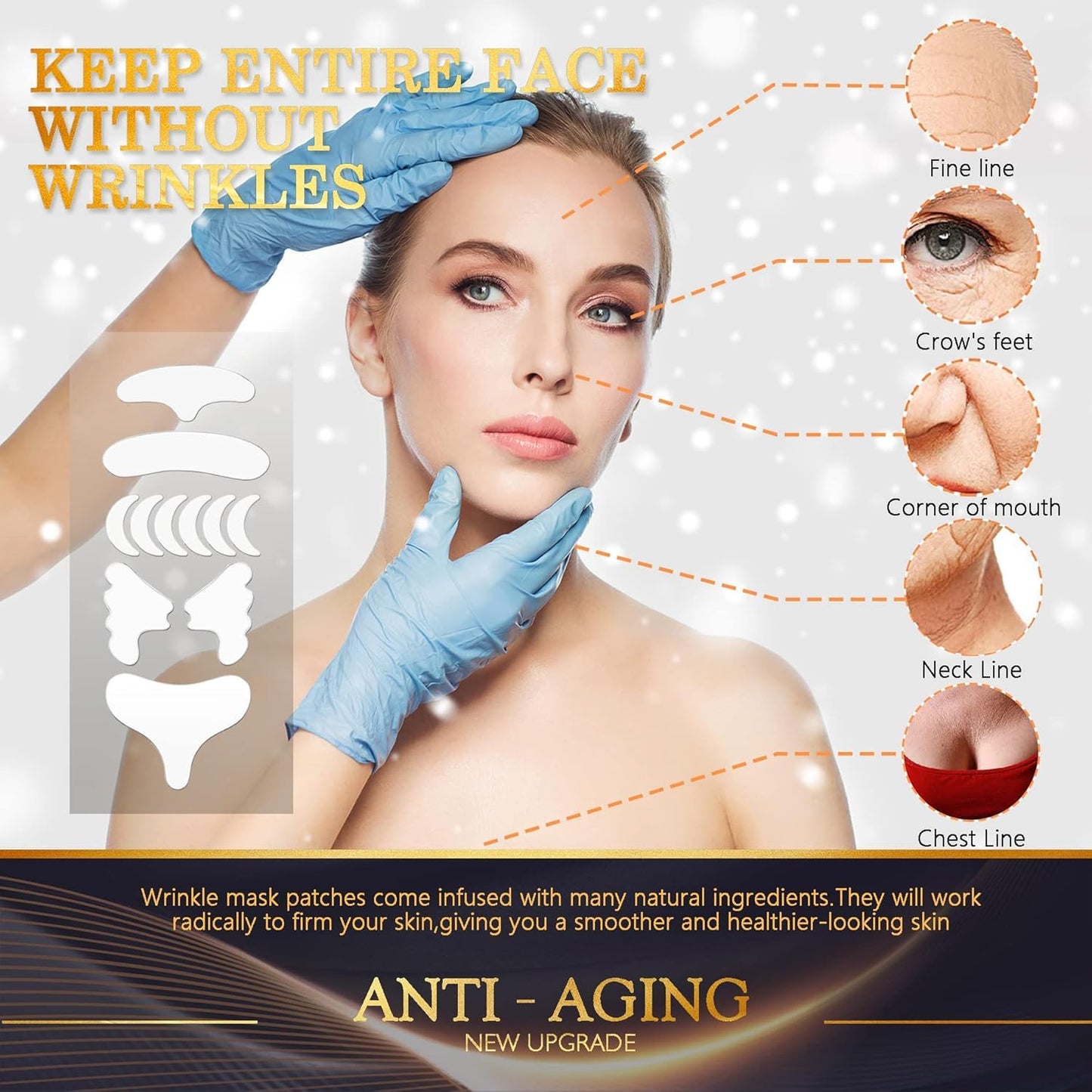 GETPUNA Neck Wrinkle Patches, Reusable Silicone Facial Pads for Neck, Chest, Forehead & Smile Lines, Overnight Anti Wrinkle Patches for Women and Men, Soft Skin-Friendly Set, 11 Pcs