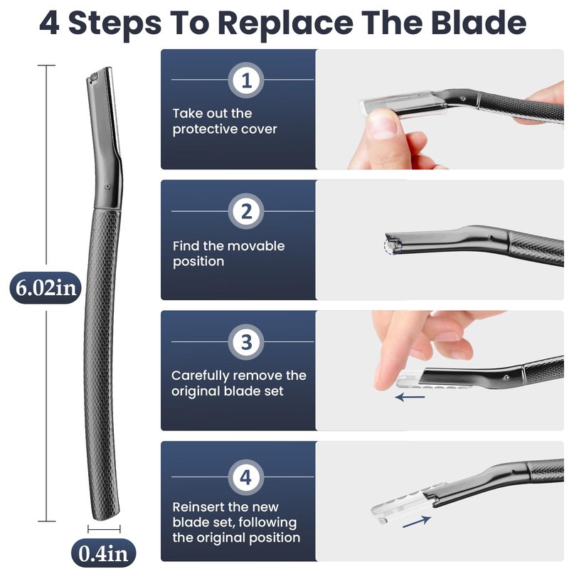 AIBRIT PRO Dermaplaning Tool for Face, Dermaplane Razor for Peach Fuzz with Metal Grip, Professional Eyebrow Razor for Women, Facial Razor for Women Black (12 Replaceable Blades)