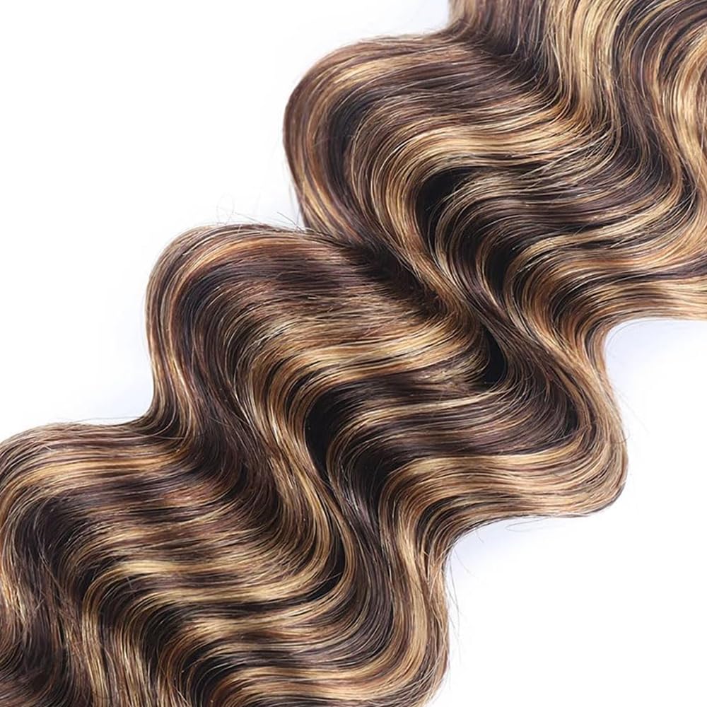 Highlight Bundles P427 Human Hair Bundles Dark Brown Bundle 16 18 20 inch Ombre Brown Deep Wave Bundle 150g