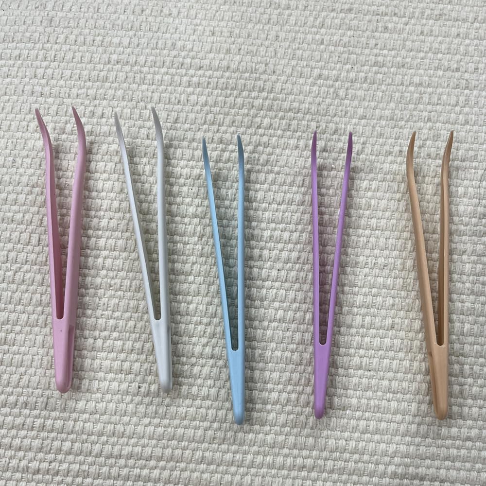 25 Pcs Bent Tweezers, 4.53inch Plastic Tweezers for Jewelry Making Disposable Stickers Animal Feeding, 5 Colors