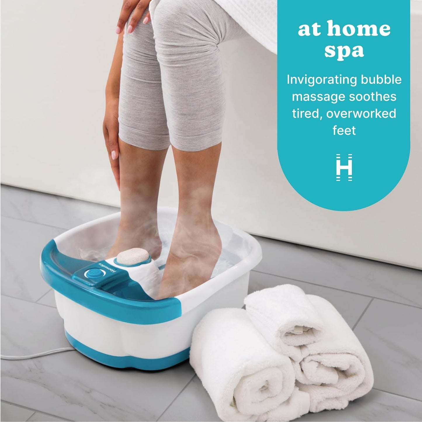 Homedics Bubble Mate Foot Spa - Invigorating Toe Touch Control Foot Bath with Massage Nodes & Pumice Stone | Relaxing Home Spa Experience