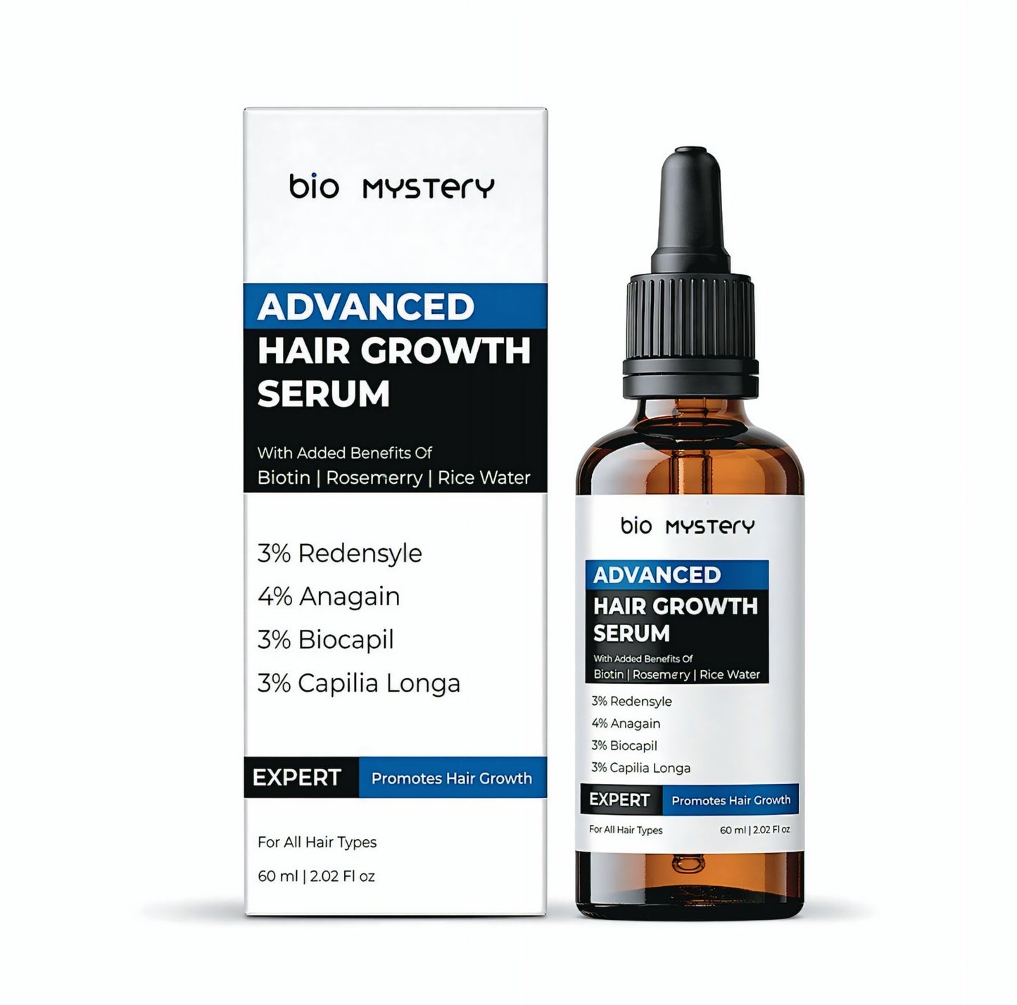 Bio Mystery Hair Growth Serum With 3% Redensyl, 4% Anagain, 3% Biacapil and Capilia longa with Biotin, Rosemerry and Rice Water - For Hair Growth And Hair Fall Control Serum
