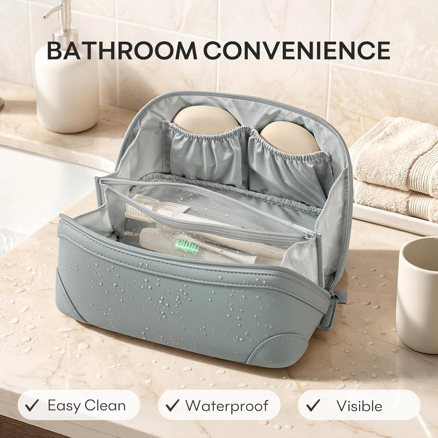 Travel Makeup Bag for Women - Large Capacity Waterproof PU Leather | Portable Cosmetic & Toiletry Bag for Business Trips