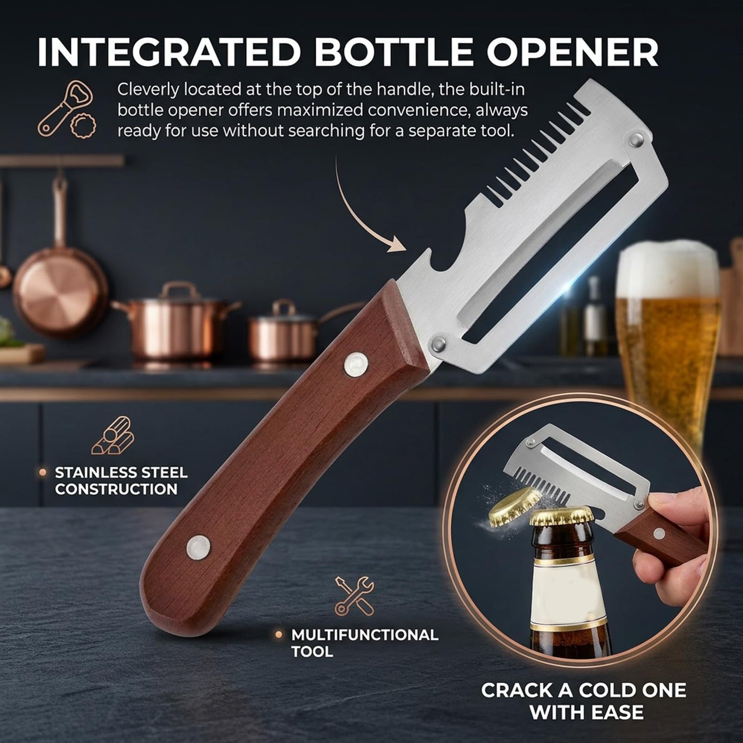 Multifunctional Vegetable Julienne Peeler, Kitchen Multi-Function Stainless Steel Thickened Fruit Peeler Knife, With Built-In Bottle Opener For Peeling Fruits, Vegetables