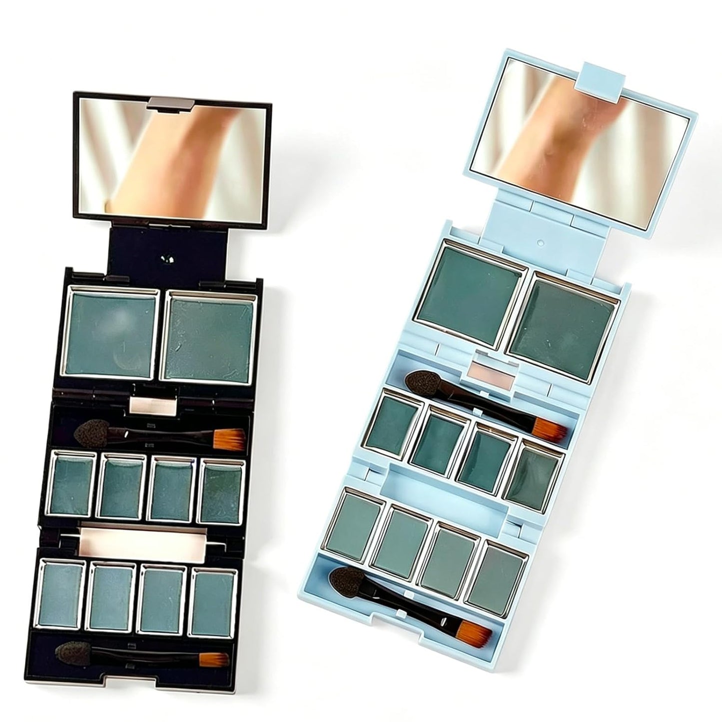 Foldable Magnetic Makeup Palette - DIY Eyeshadow Storage Case with Mirror, 3-Layer Organizer | Includes 10 Pans & Brush, Black