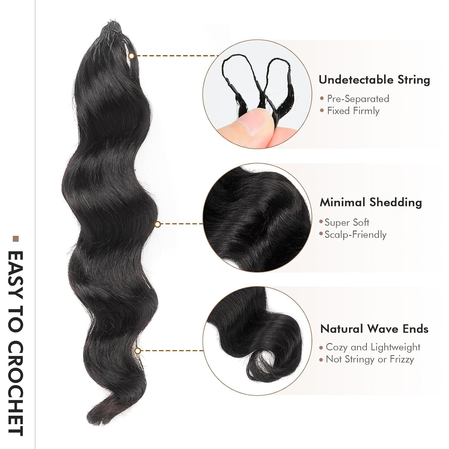 ToyoTress Ocean Wave Crochet Hair - 10 Inch Invisible Knotless Deep Curly Braiding Hair | Natural Color, 250G