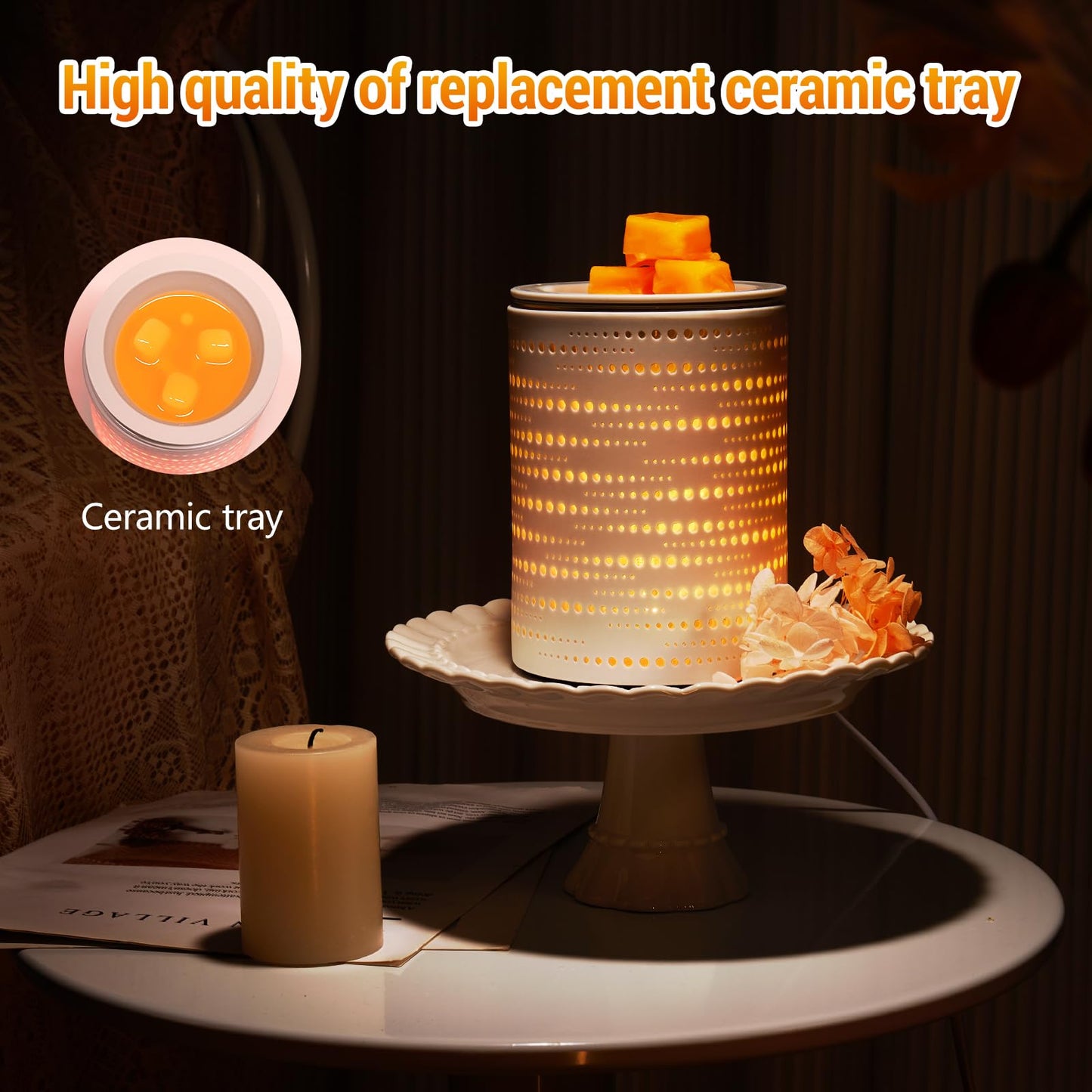 inrorans Wax Melt Warmer Ceramic Oil Burner with Timer Electric Candle Wax Melter with Led Coloful Changing Silicone Removeable Tray for Home Gifts-Sun Moon Galaxy