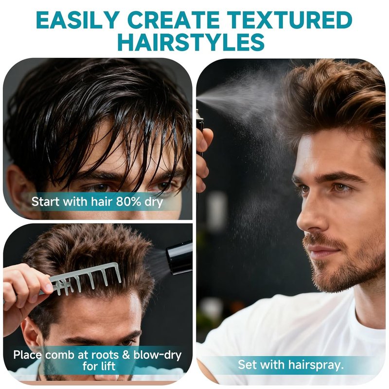 Volumizing Texture Comb - Wide-Tooth Styling Tool for Men & Women | ABS Plastic, Textured Grip, Grey