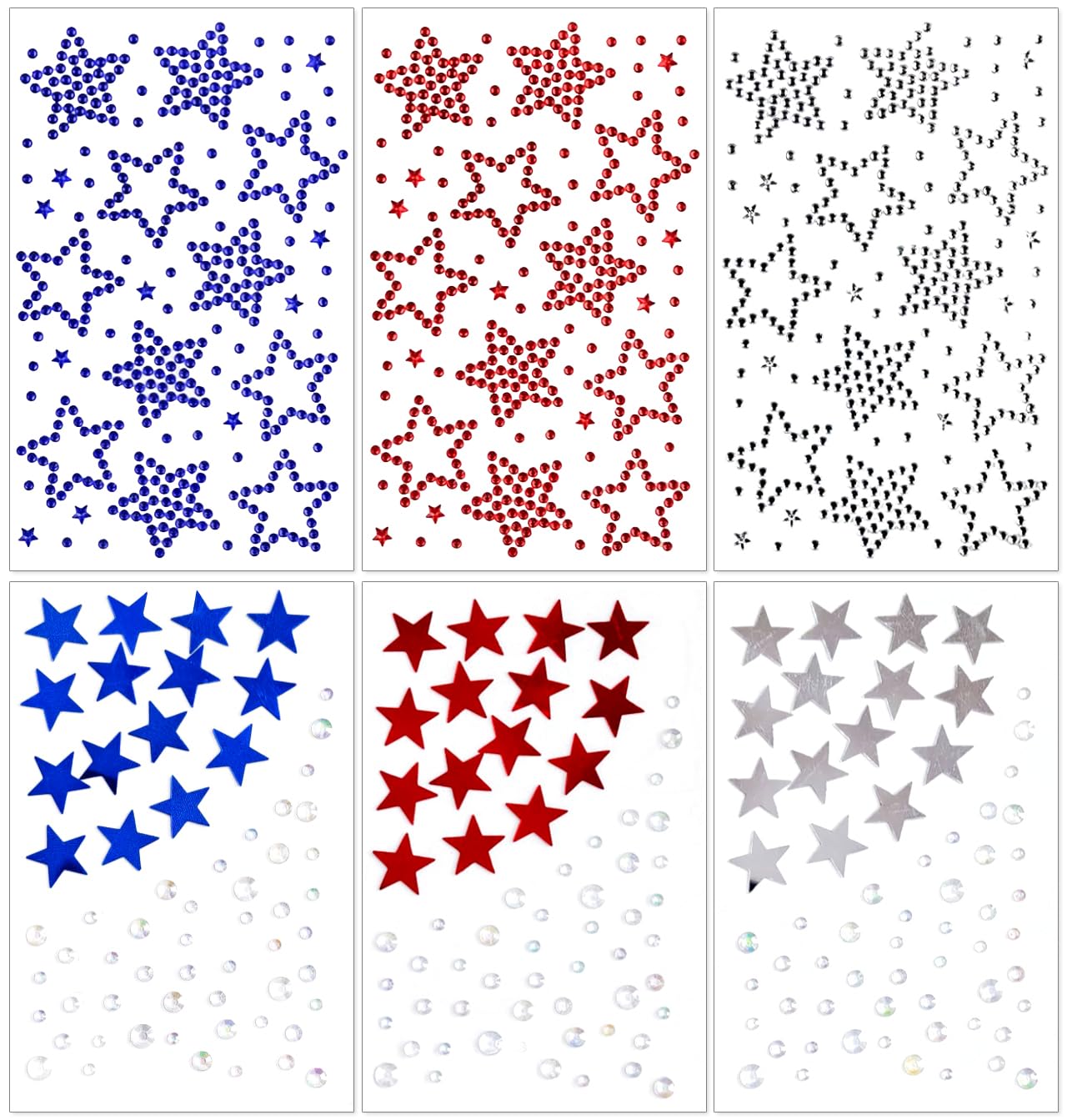 Permcoly 4th of July Rhinestone Stickers, Patriotic Self Adhesive Star Face Gem Stickers for Independence Day Decorations, Face Body Jewels for Women Kids, DIY Crafts Party Supplies Red White Blue