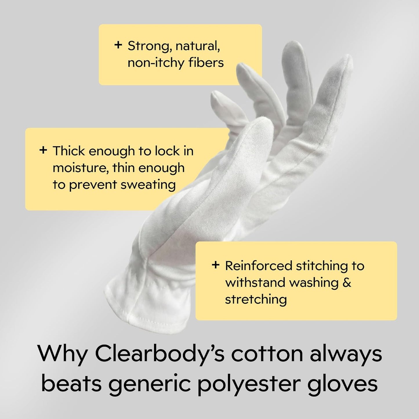 Clearbody Organics 100% Organic Cotton Gloves for Dry Hands - Breathable Eczema Moisturizing Gloves | 5 Pairs, Size M