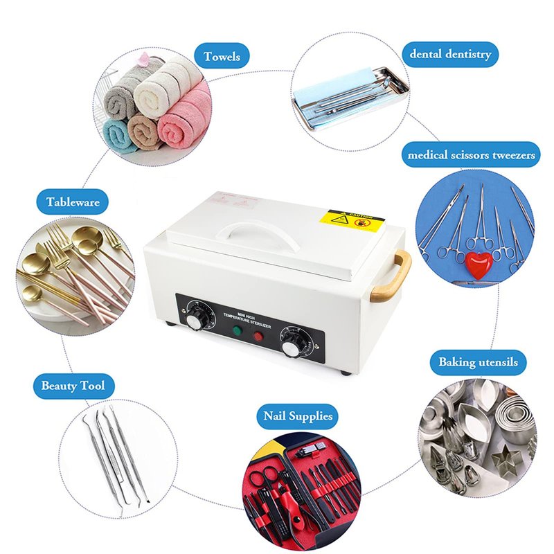 High Temperature Cleaning Box 300W 1.5L with Timer Dry Heat Sterilizer Cabinet Equipment with Stainless Tray For Nail Tool Spa Pedicure Hairdressing Metal Tools with Handle