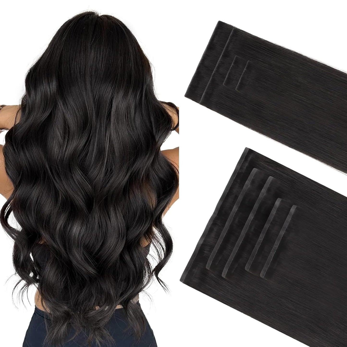 Invisi Edge Clip-In Hair Extensions Set - 16 Inch, 160g | Virgin Real Human Hair, #1B - 9 Pieces