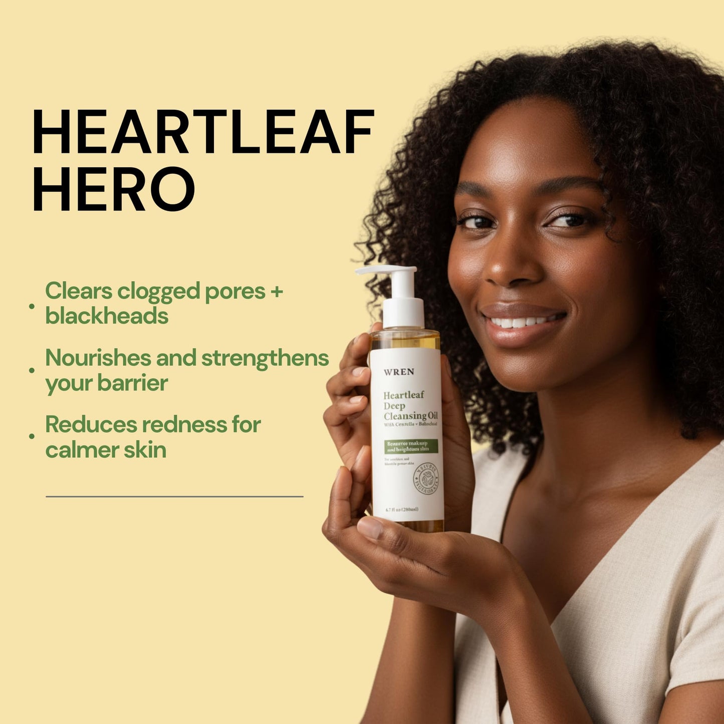 Wren Heartleaf & Centella Cleansing Oil – Pore Control & Double Cleanse Face Wash for Glass Skin, Melt Blackheads, Makeup & Sunscreen Remover, Calming for Sensitive Skin – 6.76 fl.oz