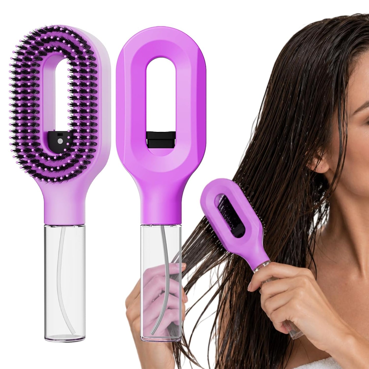 Continuous Mist Spray Hair Brush - 2-in-1 Detangling Tool for Frizz Control | Pink for Wet & Dry Styling