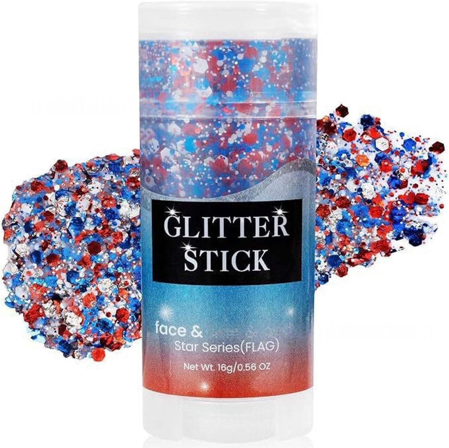 Red White Blue Hair Glitter Stick | Face & Body Paint for Fourth of July Makeup & Decorations
