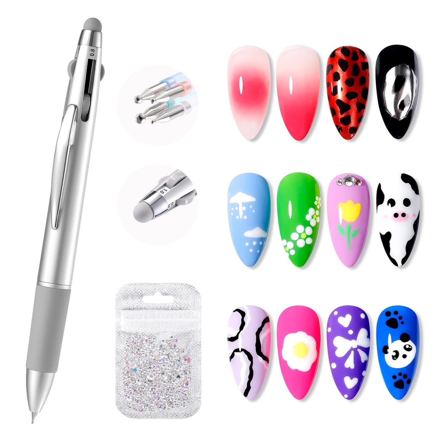 Gellen 5-in-1 Nail Dotting Pen - Double-End Nail Art Tool for Gems, Gradient & Chrome | DIY Manicure