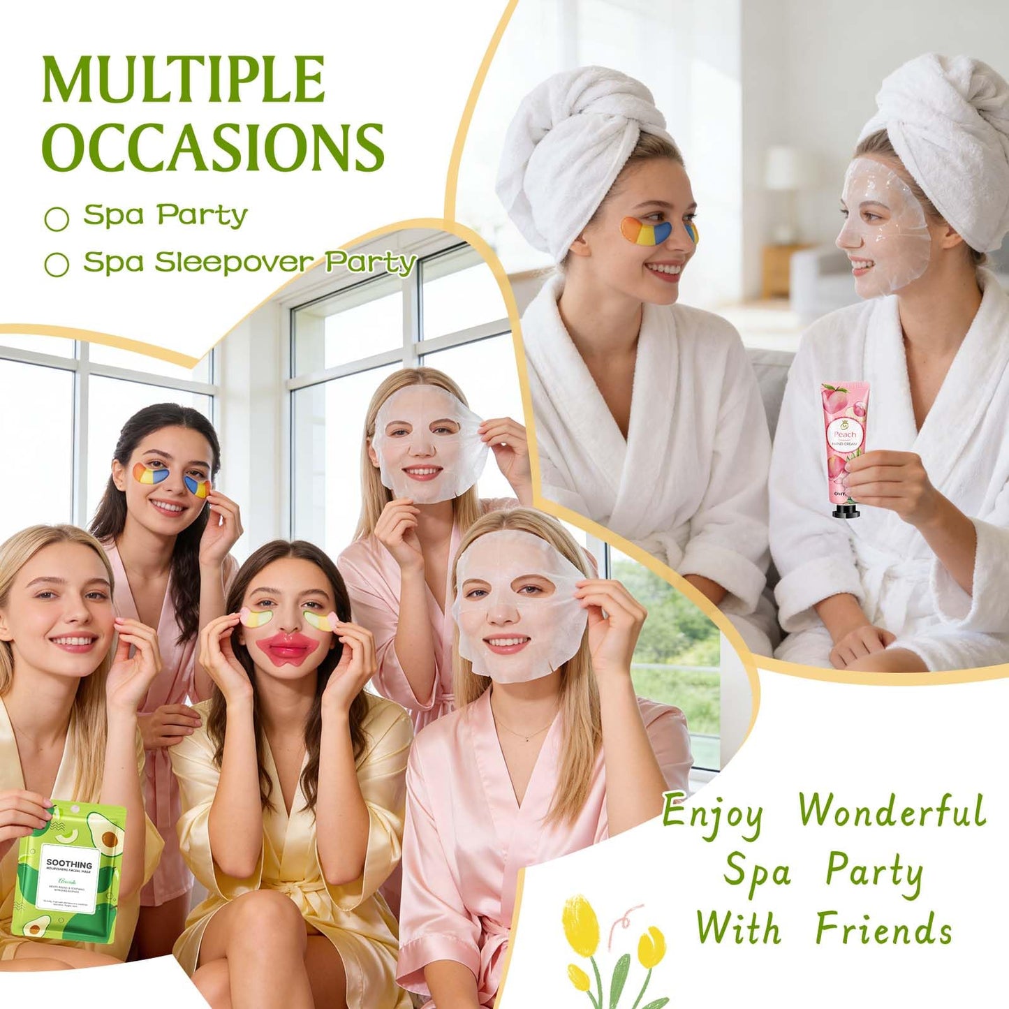 ZKONLY 48PCS Bulk Gifts, Spa Party Favors Supplies With Face Masks, Mini Hand Cream, Hair Clips, Lip Mask, Under Eye Patches and Hand Washing Soap Sheets For Party Favors,Group Gifts, Thank You Gifts