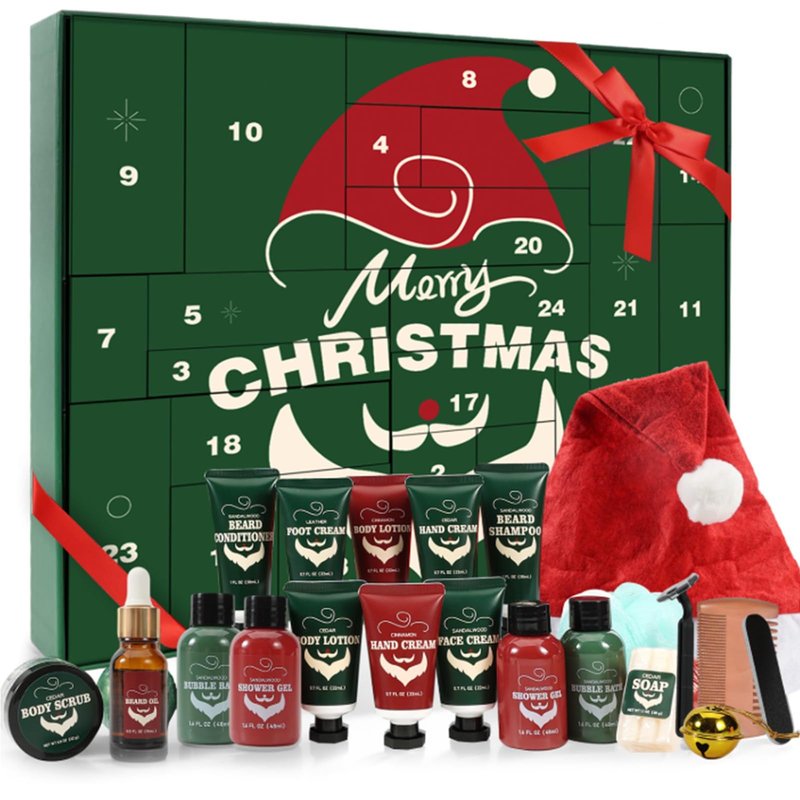 Advent Beauty Calendar for Adults 2025 Rinse & Robust Beard Care Kit Christmas Gifts for Men Skincare Beauty Advent Calendar for Men Christmas 24 Days Countdown Calendar Beard Care Grooming