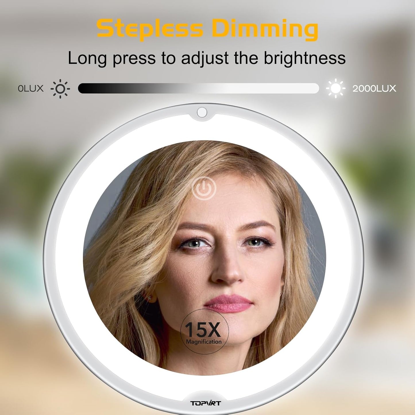 15X Magnifying Suction Mirror - Dimmable LED Vanity Mirror with Power Suction Cup | Portable for Home Bathroom (Large)