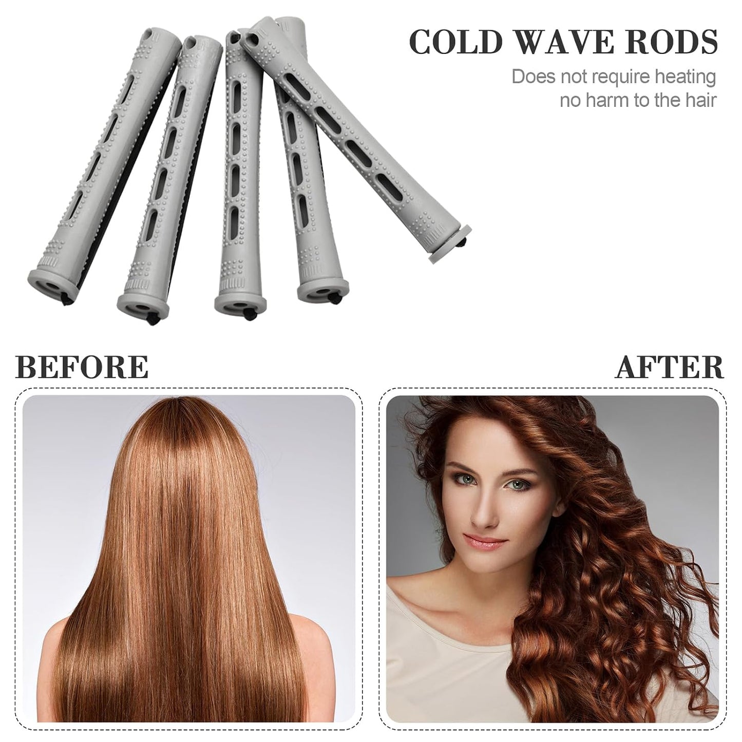 Hair Styling Kit - 48 Plastic Perm Rods, 2 Steel Pintail Combs, 350 Perm Papers, 6 Duck Bill Clips | Gray