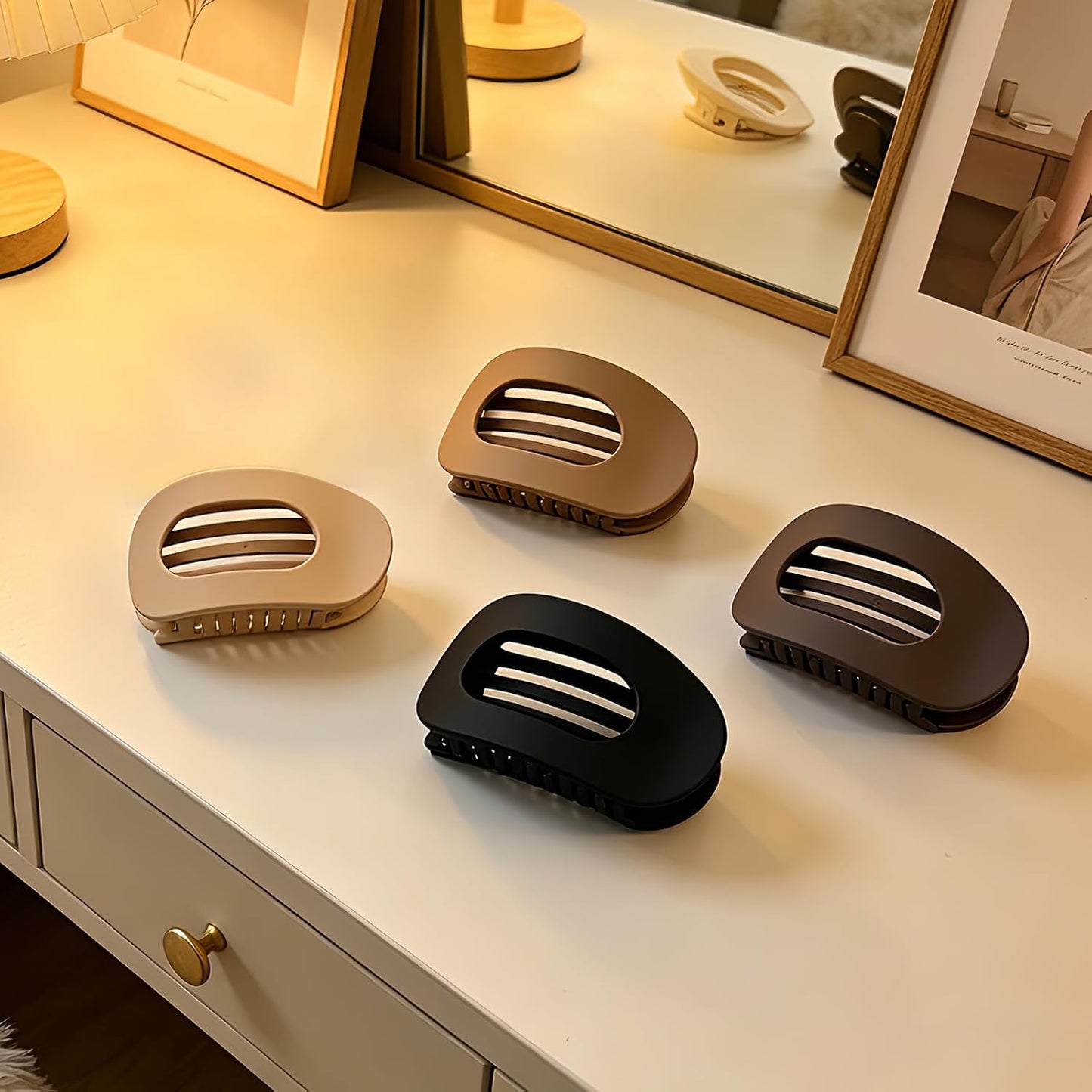 Flat Hair Clips for Women - 4 Pack Matte Oval French Claw Clips, 3.8 Inch Non-Slip Strong Hold for Thick & Thin Hair | Ideal for Daily Styling