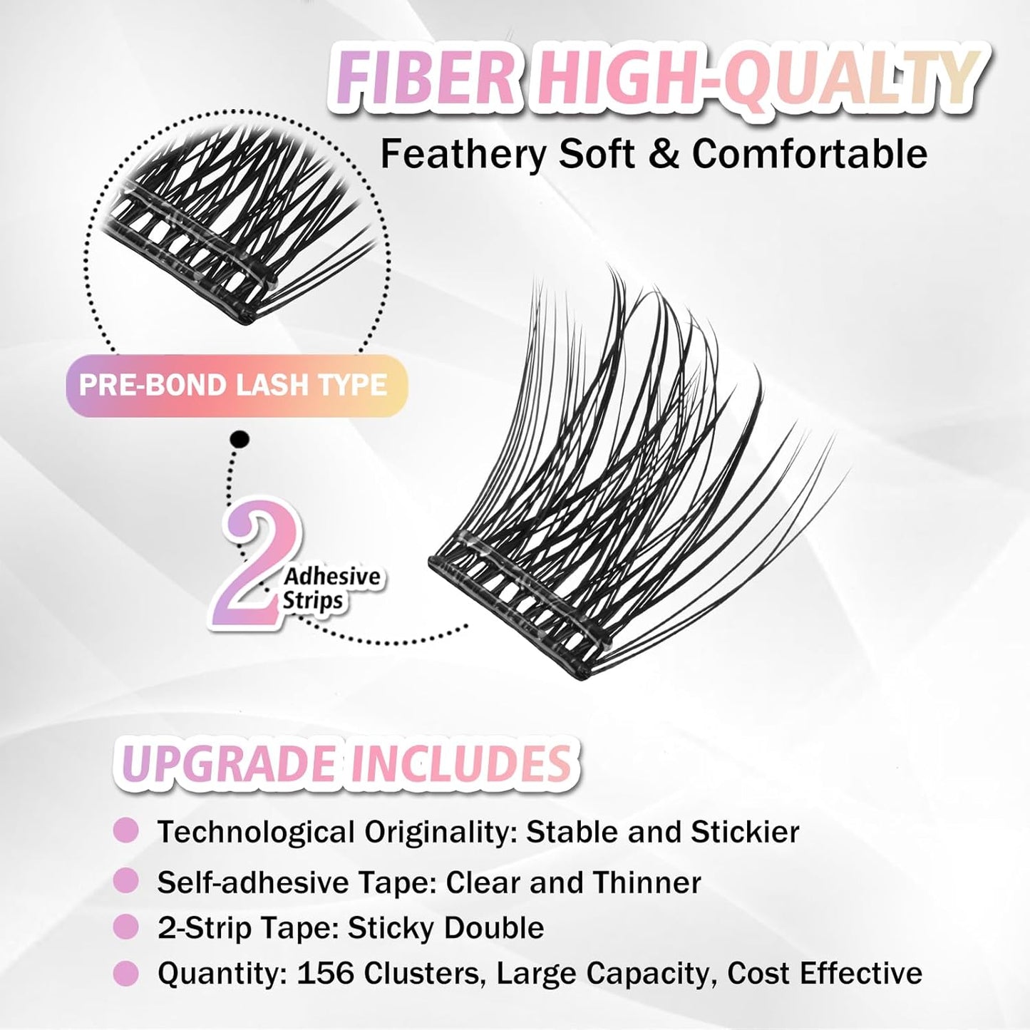 Self-Adhesive Eyelashes - 156 Pcs Pre-Glued Clusters with Invisible Tape | No Glue, Longer Lasting, Volume-Mixed