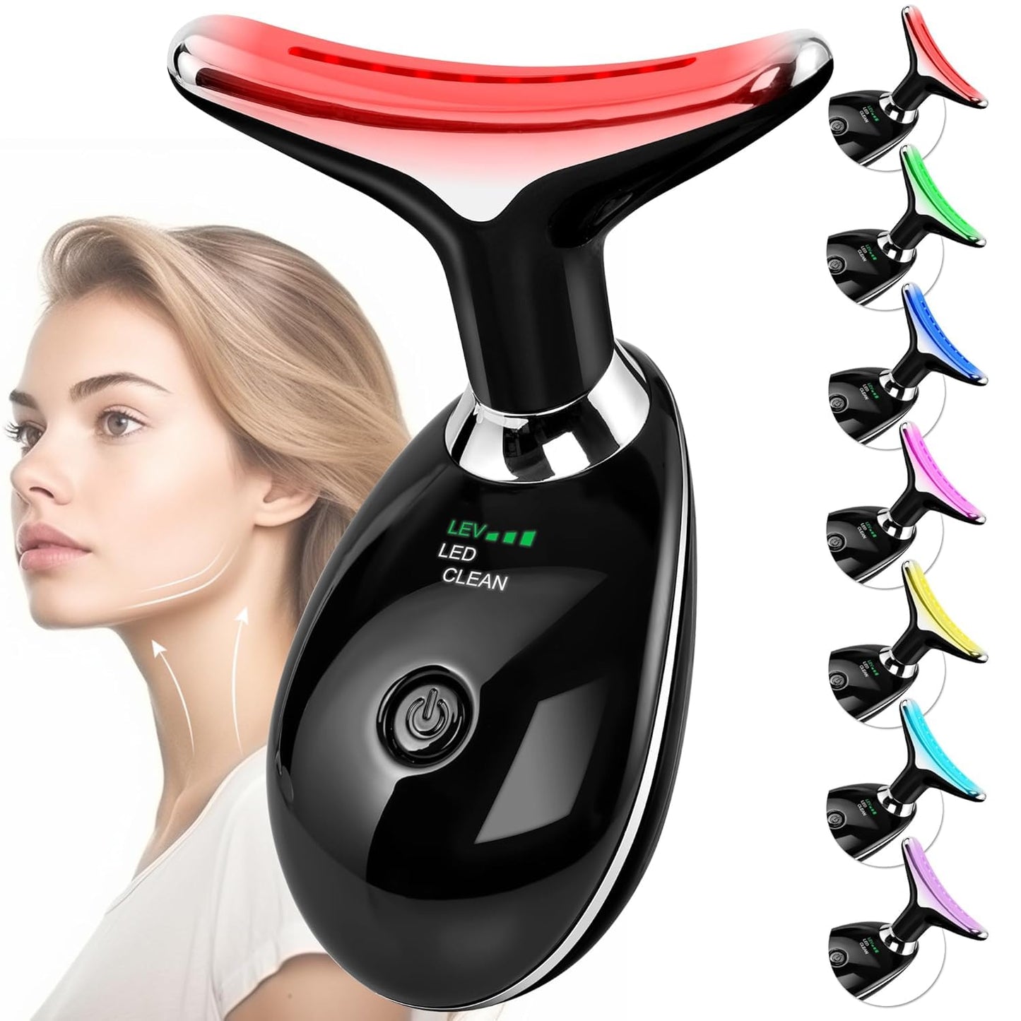 Red Light Therapy Facial Massager - 7 Color Sculpting Wand for Face & Neck | Perfect Gift for Women, Moms & Friends (Rose Gold)