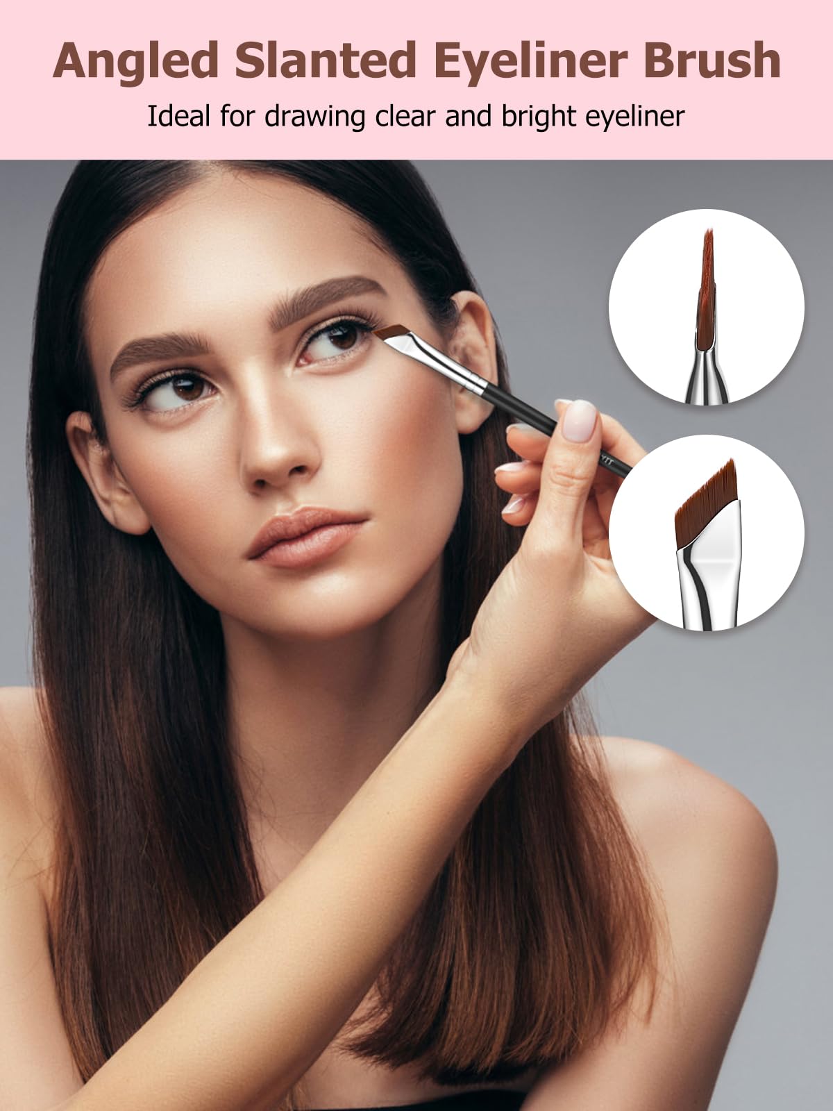 TEOYALL Angled Eyeliner Brushes Set, 3 PCS Ultra Thin Slanted Eyebrow Brush Precision Defined Brushes (3 Angled Brushes)