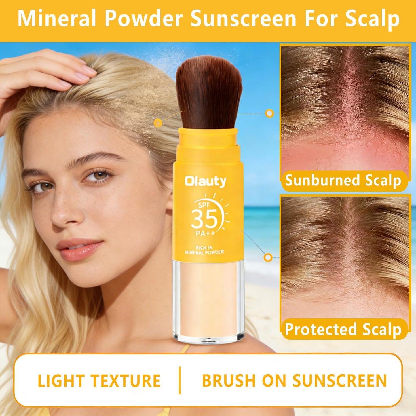 Mineral Powder Sunscreen for Face Scalp & Hair, SPF 35,Brush on Sunscreen Setting Powder,Oil Control Face Sunblock,Natural Matte Finish Beach Essentials,Long Lasting Lightweight Breathable (Medium)