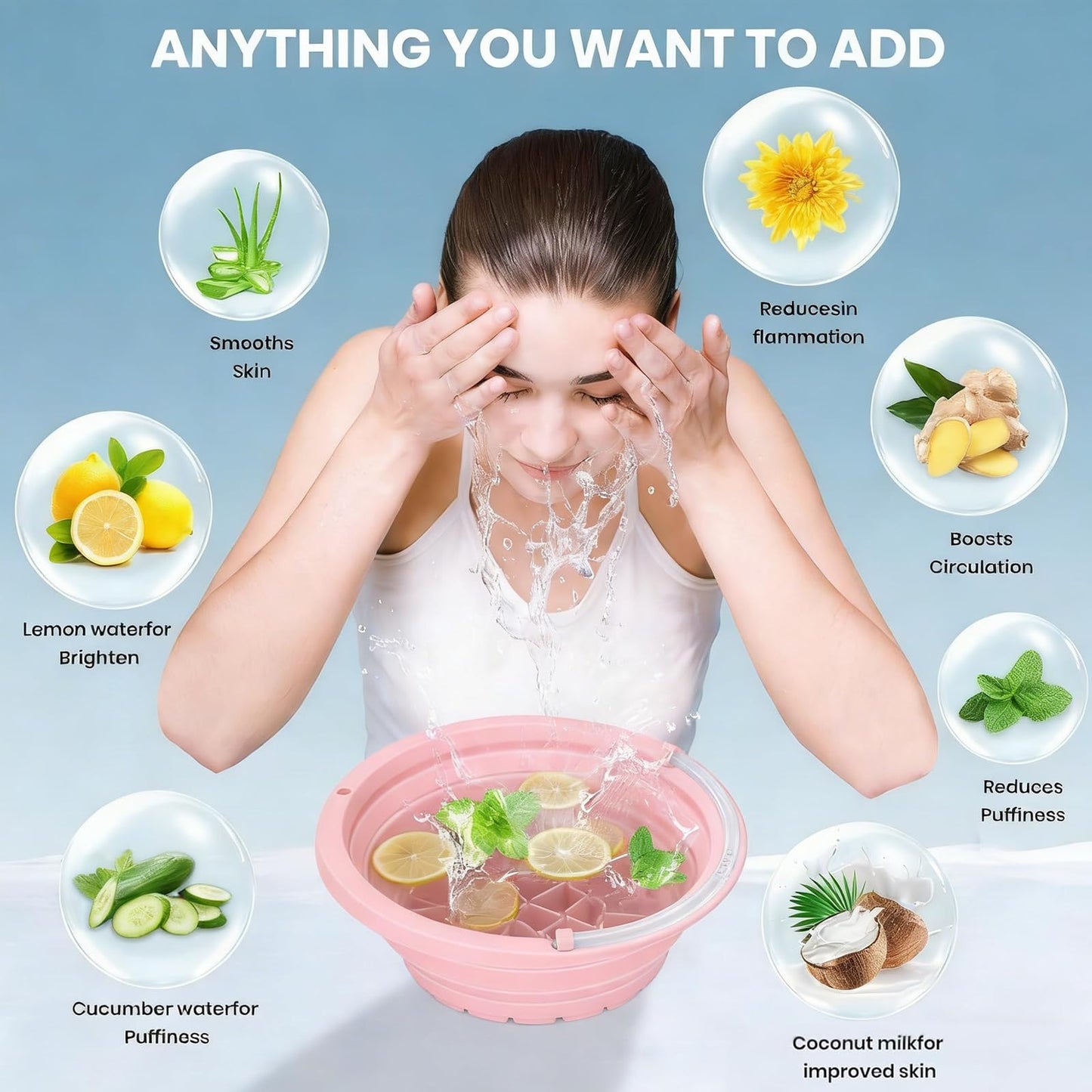 2026 Upgraded Face Bowl for Ice - Foldable Silicone Facial Ice Bath Bowl, Facial Cold Plunge with Breathing Tubes for Skin Tightening, Skincare Routine, Home Travel