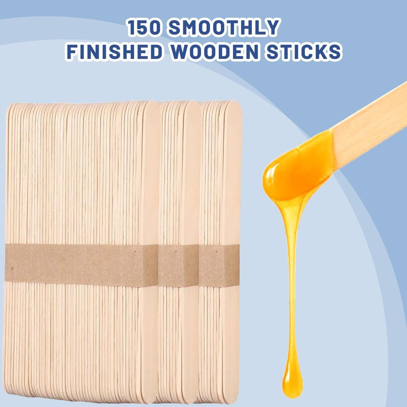 SNWbamood 150 Pcs Large Wooden Waxing Sticks for Hair Removal for Body Face Jumbo Applicators Popsicle Sticks for Waxing Spatulas or Wood Craft Sticks