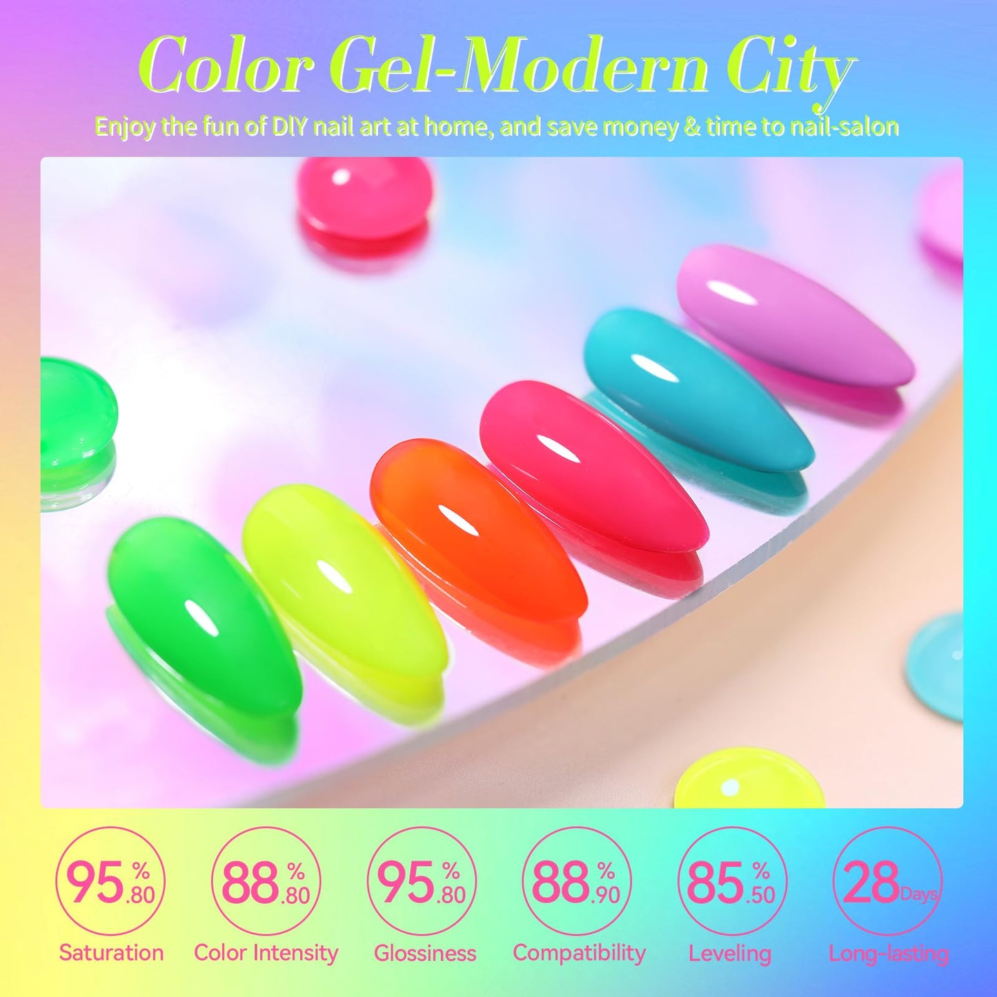 Born Pretty Gel Nail Polish Spring Summer Neon Fluorescent Orange Hot Pink Blue Yellow Green Purple Soak Off U V LED Gel Nail Polish Set Nails Art 7ml 6pcs