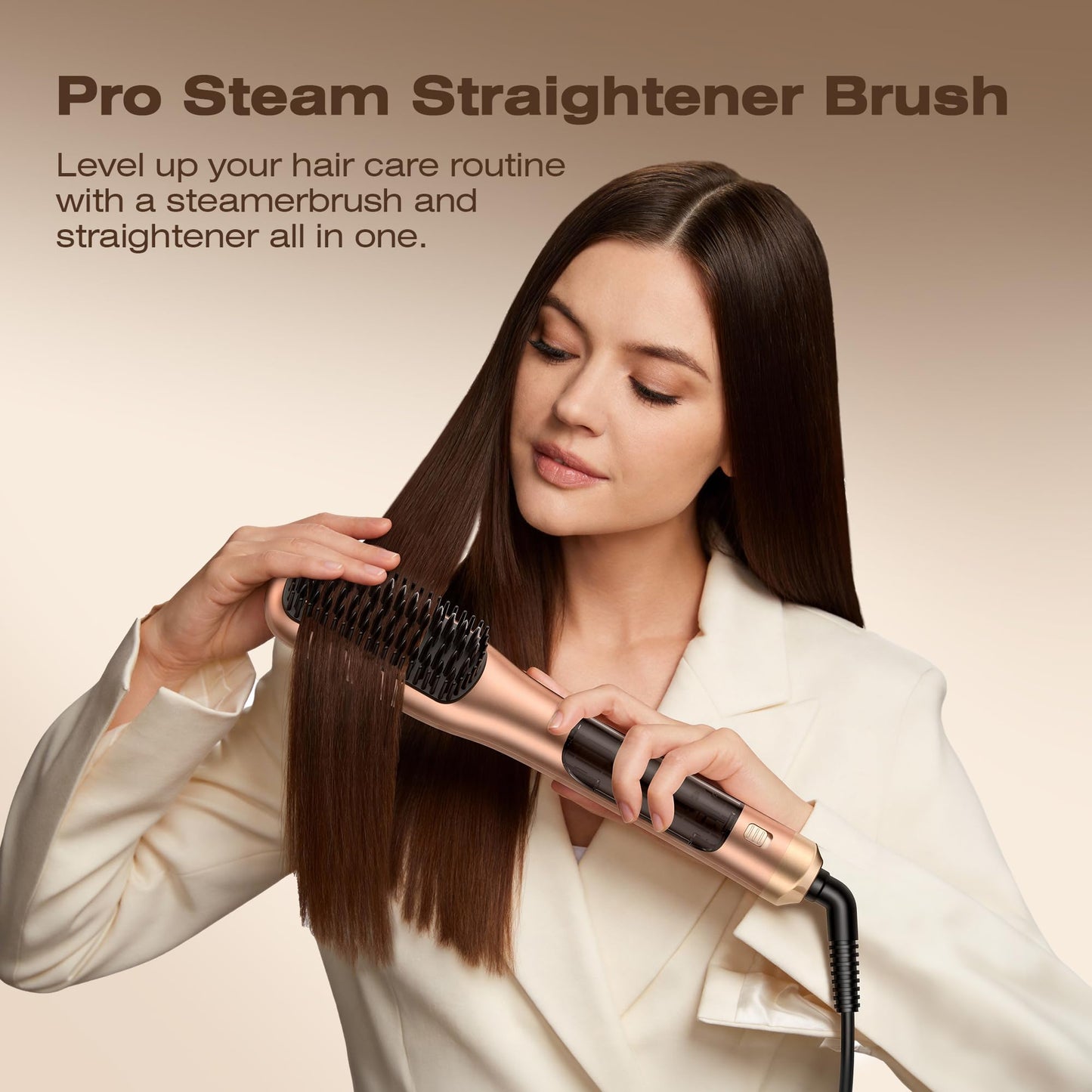 Steam Hair Straightener Brush, Steamline Pro 3 in 1 Straightening Brush, Curly & Frizzy Hair,Smooth Without Flattening, 5 Temp Settings & LED Display, Dual Voltage, Professional Tools, Orange