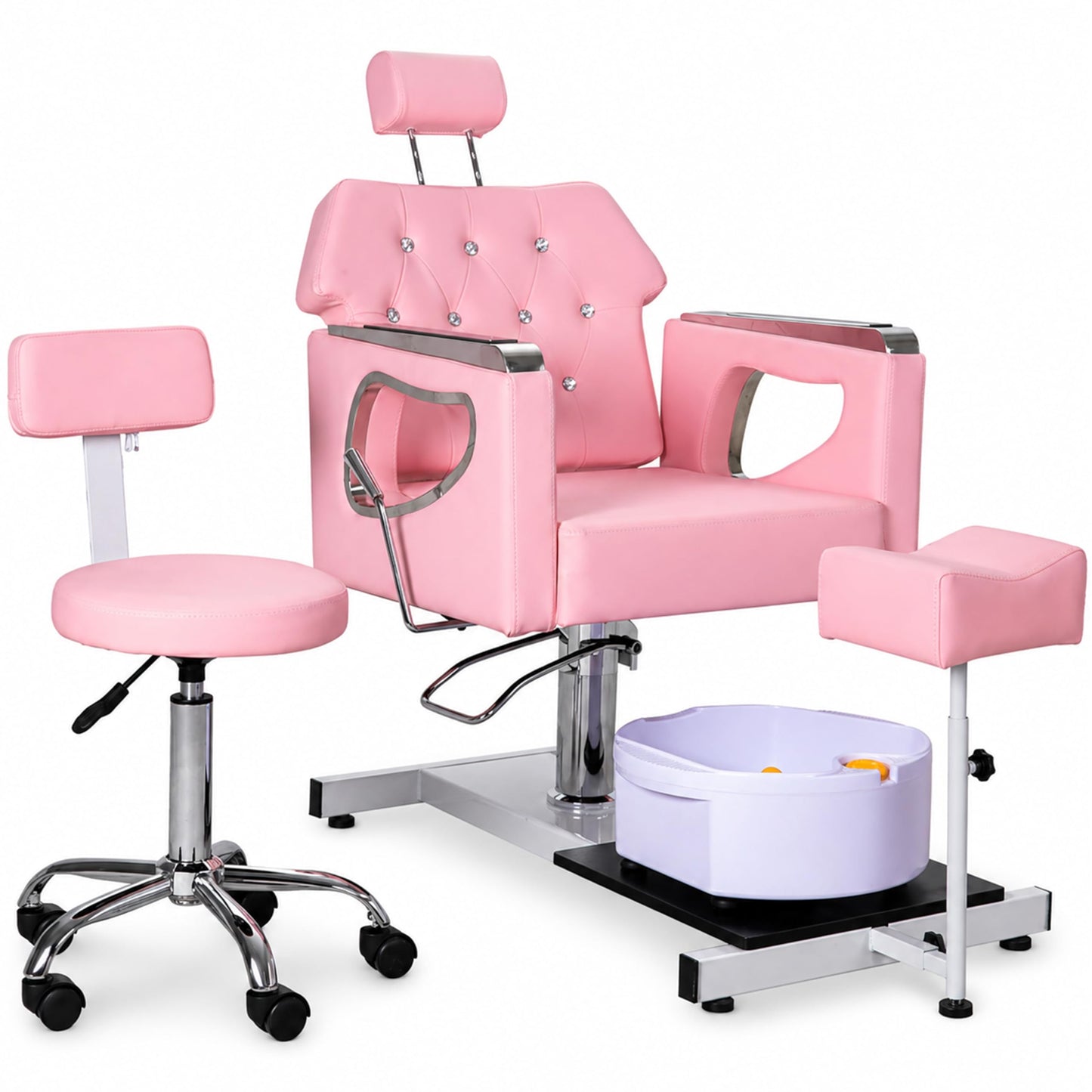 IJIALIFE Pedicure Chair Set with Foot Spa Basin & Stool, Nail Tech Station