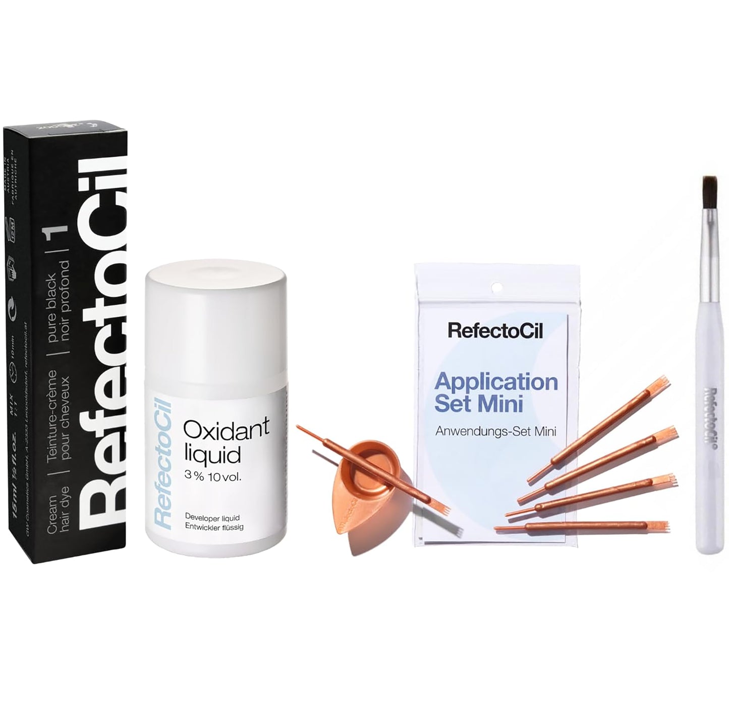 RefectoCil Black (#1) Hair Tinting Kit Includes Cream Hair Dye + Application Set & Mixing Dish