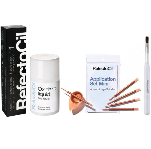 RefectoCil Black (#1) Hair Tinting Kit Includes Cream Hair Dye + Application Set & Mixing Dish