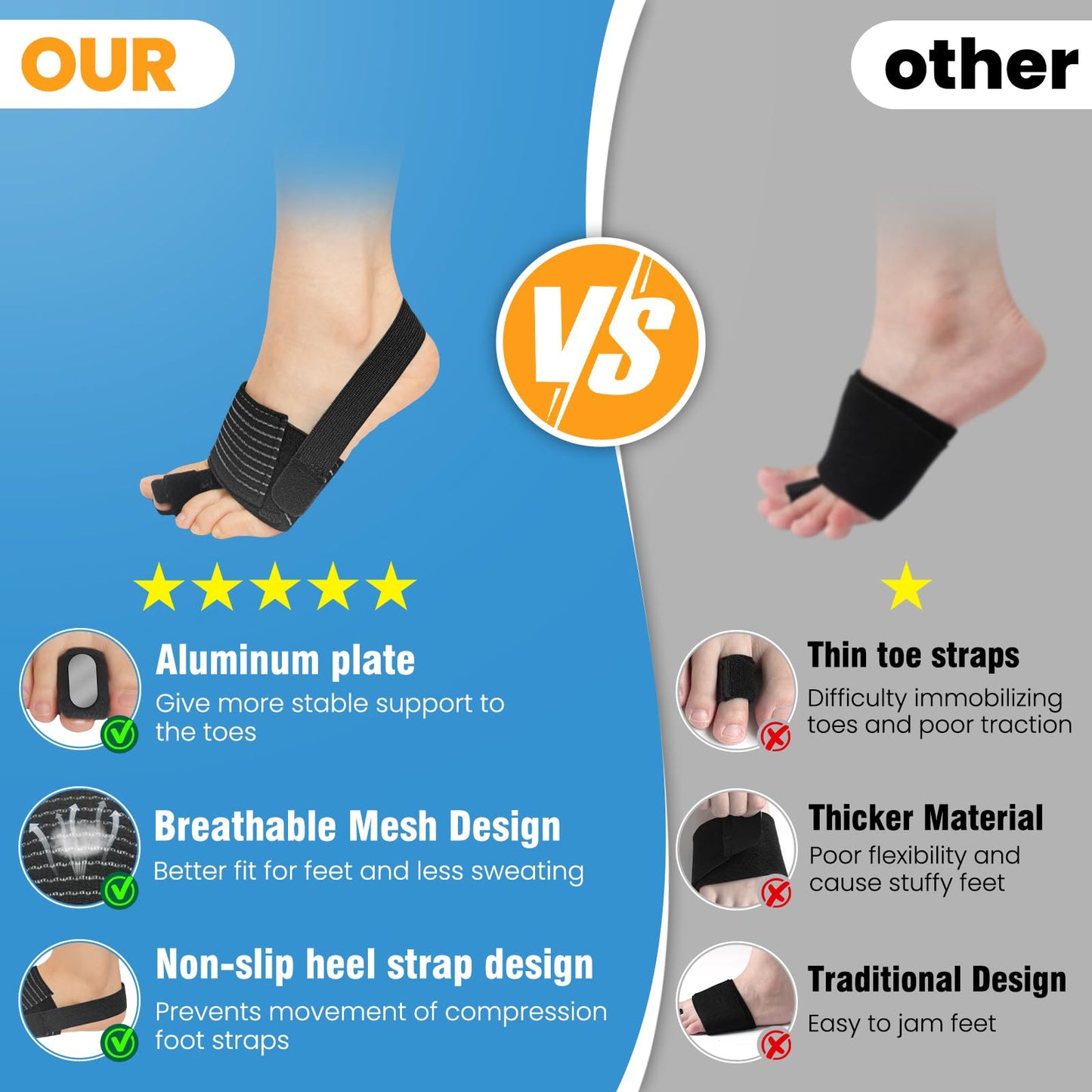 TASZOOS Hammer Toe Straightener - Adjustable Hammer Toe Corrector for Women & Men - Non-Slip Toe Splint Relief for Curled, Broken Support - Toe Wrap for Resting, Standing (1 Foot Wrap & 1 Strap)