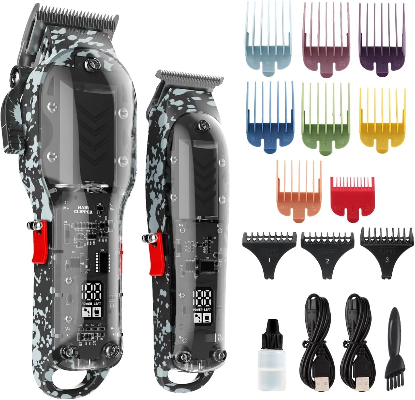 Professional Hair Clippers for Men - Cordless Barber Kit with LED Display | 8 Fade Taper Combs (Green)