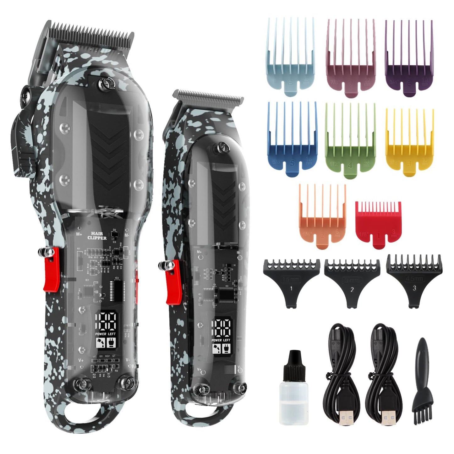Tuanchuanrp Professional Hair Clippers for Men, Cordless Barber kit for Hair Cutting & Grooming, Hair Clippers and Trimmer Set for Barber Haircut with LED Display, 8 Fade Taper Combs(Black Set)