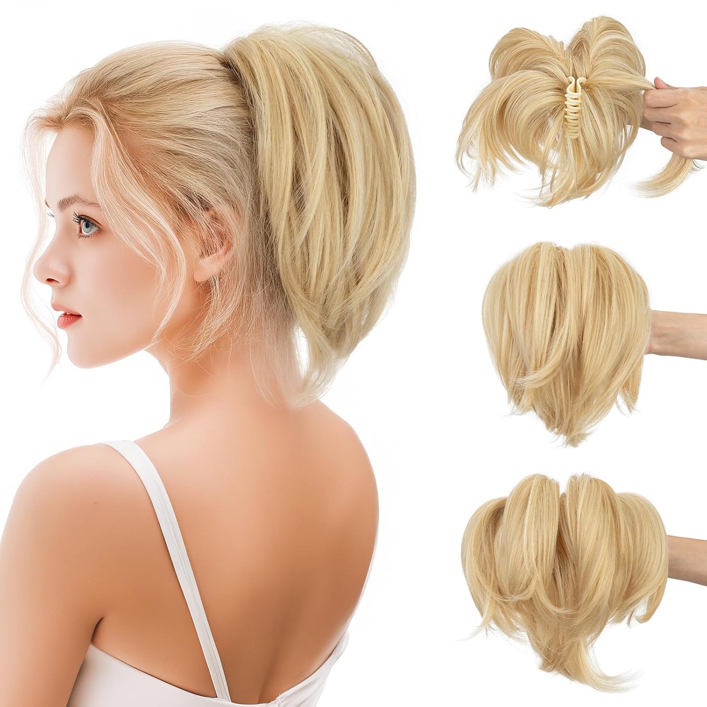 Claw Clip Short Ponytail Hair Extensions - Messy Bun Hair Piece for Women | DIY Bendable Synthetic Hair #12 Light Chocolate Brown