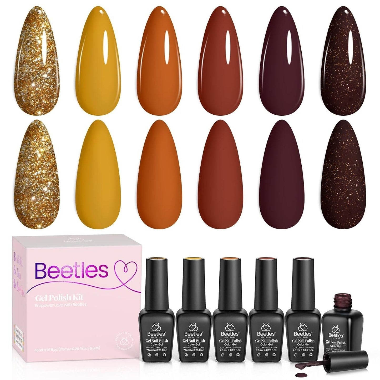 Beetles Fall Gel Nail Polish Set, 6 Colors Shimmer Gel Nail Polish