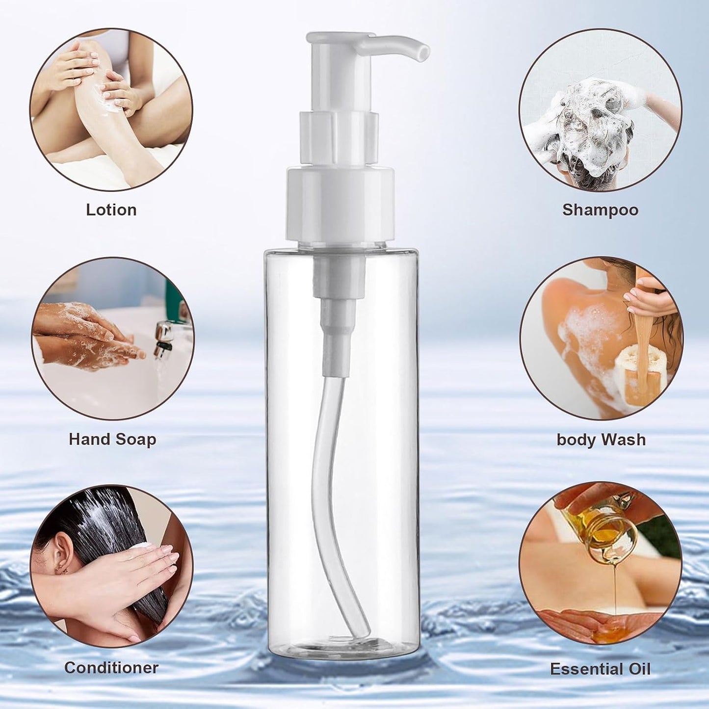 Empty Plastic Pump Bottles - TSA Approved 3.4oz Refillable Dispenser | 4 Pack Clear Lotion Containers for Shampoo & Cleansing Oil