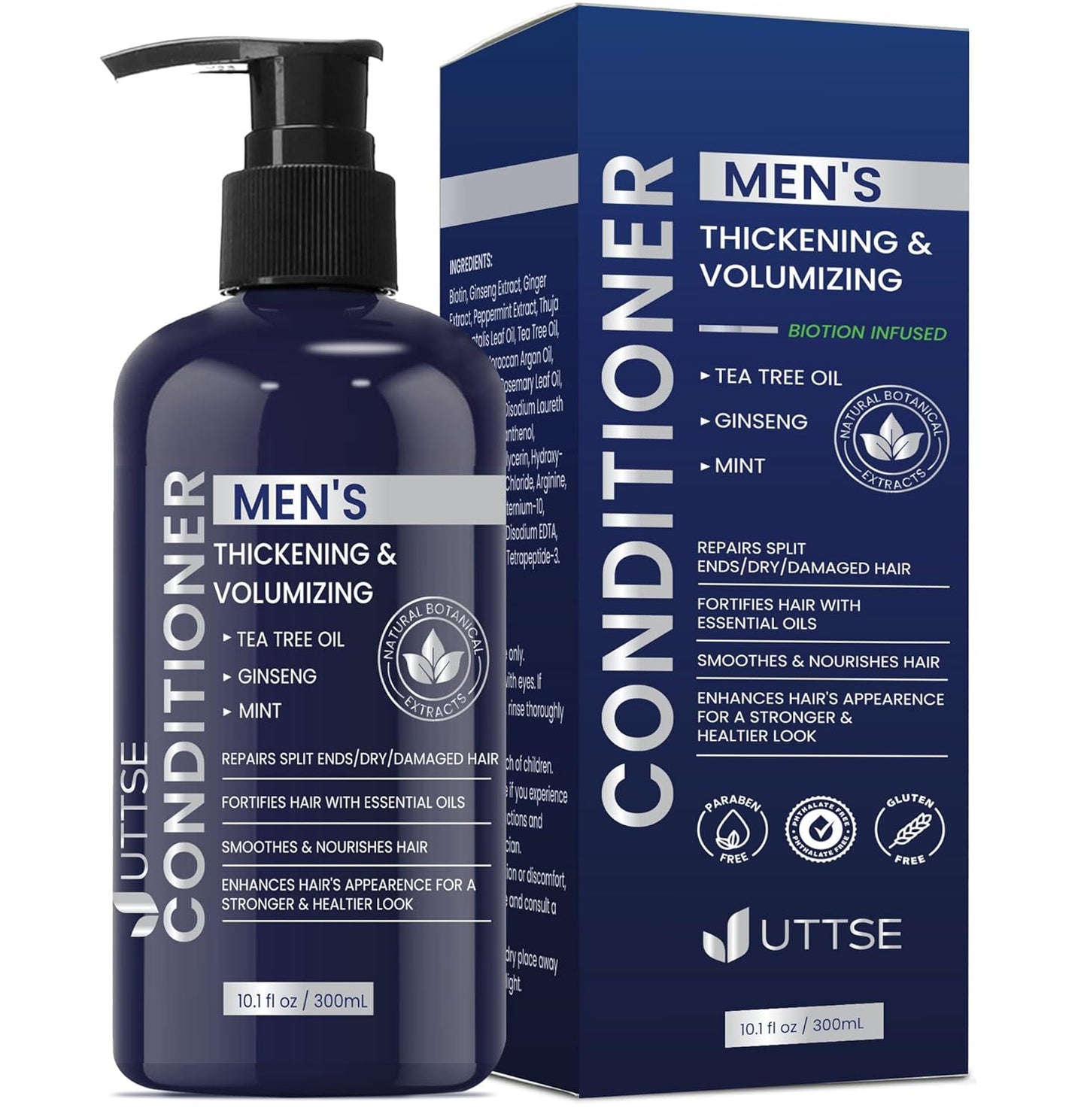Biotin Hair Growth Shampoo for Men - Natural Thickening with Tea Tree Oil & Ginseng | 10.1 fl. oz, Dark Blue