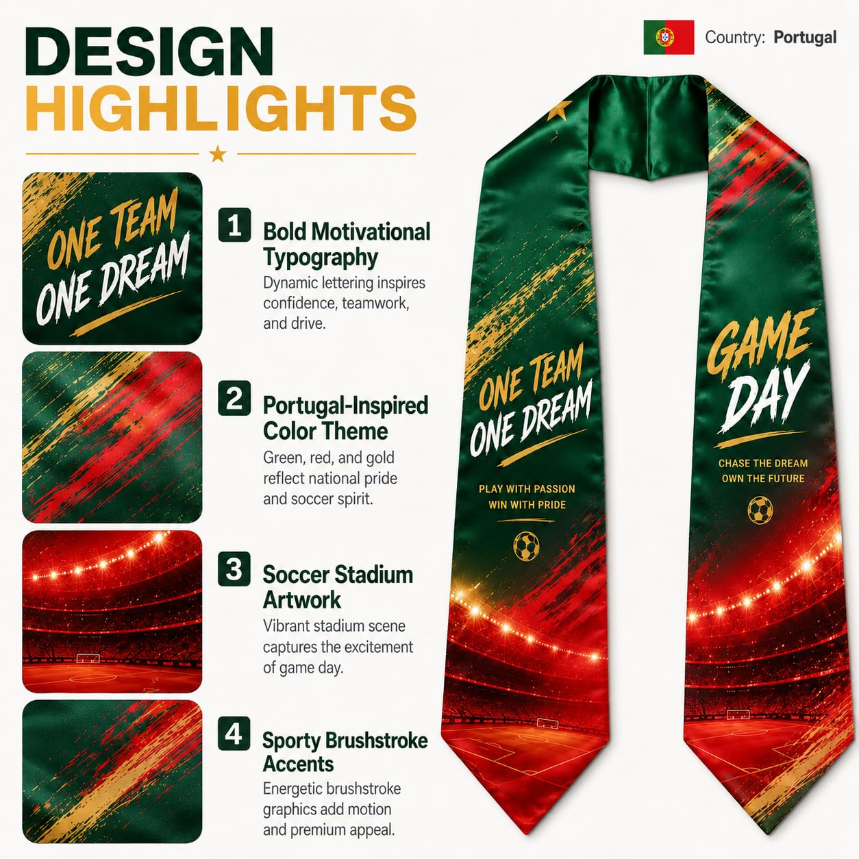 HX Graday Portugal Style Soccer Fan Scarf Shawl, Country Inspired Football Supporter Wrap, Stadium Cape for Game Day Party