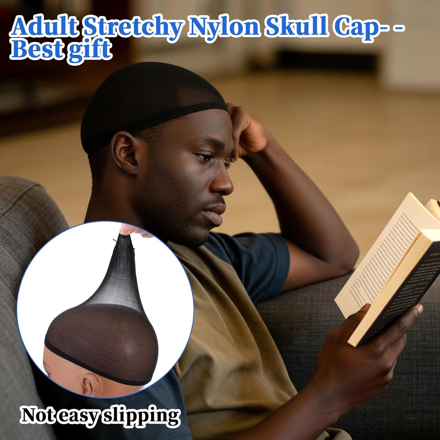 Wave Cap for Men - 10 Pack Soft Breathable Black Stocking Caps | Comfortable Elastic Hair Caps for Sleeping & Exercise